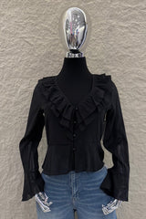 Blusa Manga Larga Olanes Negra