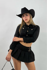 Falda Corta App de Bolsas Velvet Negro