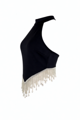 Croptop Negro con Tiras de Pedreria