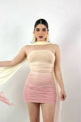 Vestido Corto Ruched Desvanecido Amarillo