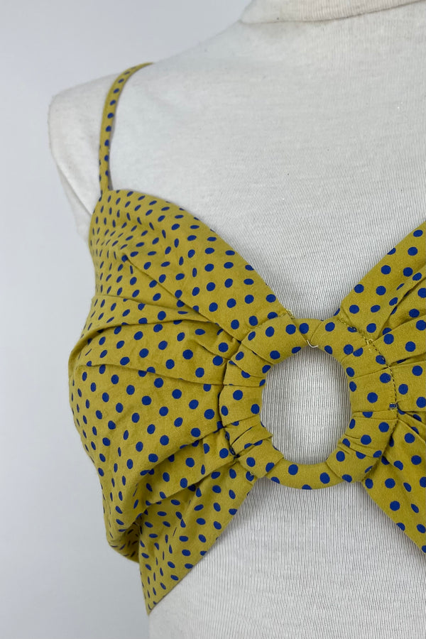 Crop Top Amarillo con Lunares Azules