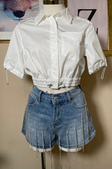 Short Denim con Tiras de Pedreria