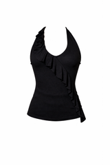 Croptop Ruffle Halter Negro