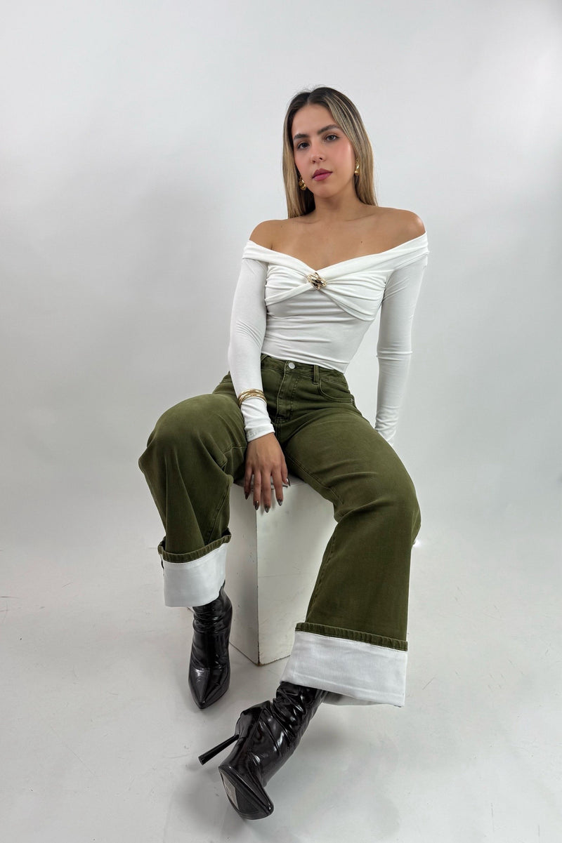 Blusa Brillosa App Dorada Blanco