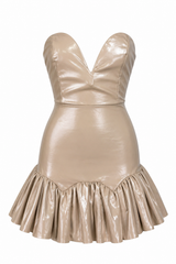 Vestido Strapple con Olan VInipiel Beige