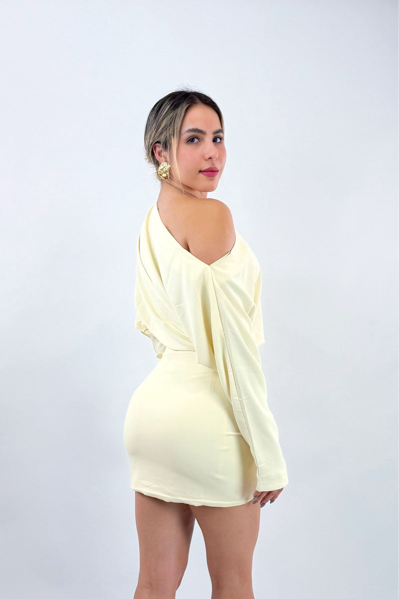 Vestido Manga Larga Cinto Amarillo