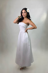 Vestido Strapless Midi Strapless Blanco