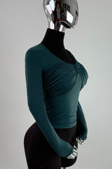 Blusa Manga Larga Escote Ruched Verde