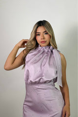 Vestido Cuello Ruffle Rosa