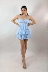 Vestido Corto Olanes Azul