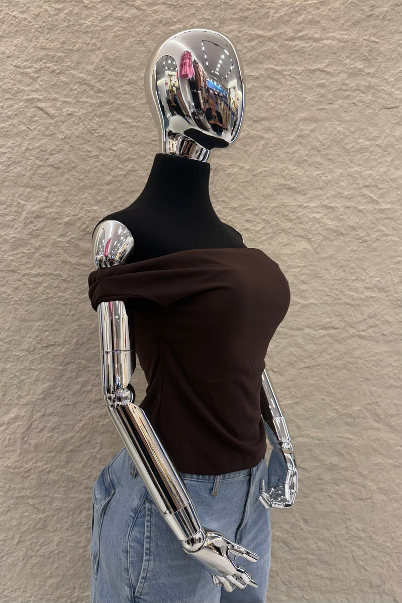 Top Off Shoulder Ruched Cafe