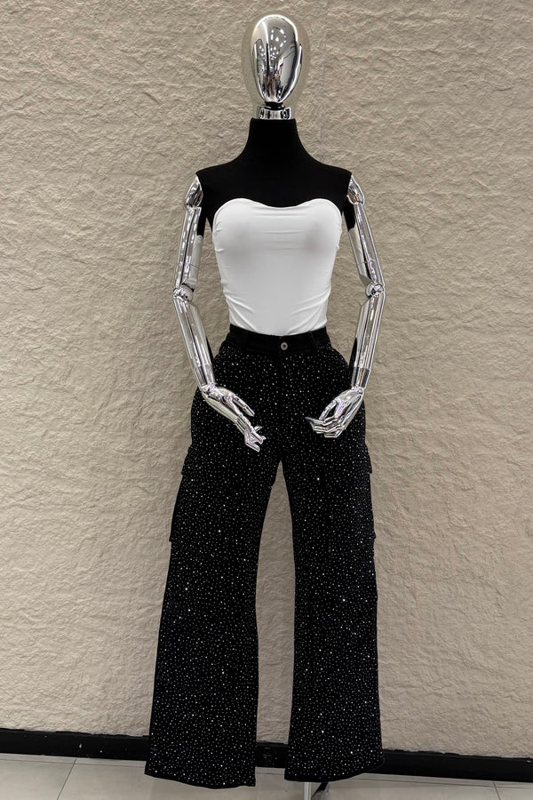 Pantalon Cargo Rhinestone Negro