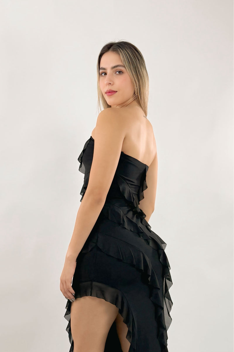 Vestido Strapless Largo Negro