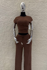 Set Top y Pantalon Café