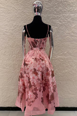 Vestido Midi Floreado Rosa