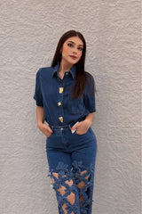 Camisa de Botones Dorados Denim