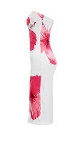 Vestido Midi Strapless Floreado Rosa