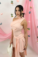 Vestido One Shoulder Mesh Durazno