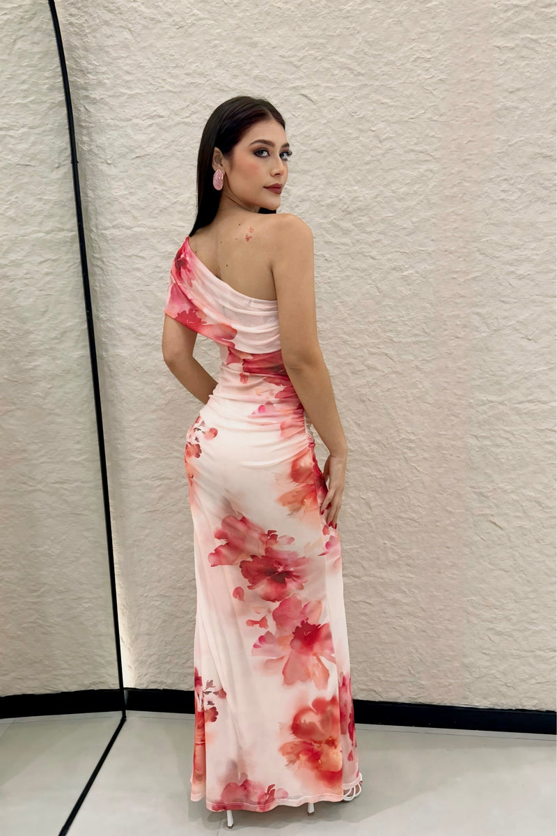 Vestido Largo Floreado Rosa