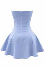 Vestido Strapless Plisado Azul
