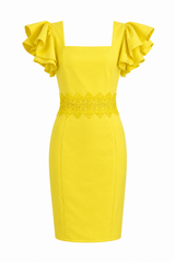 Vestido Amarillo De Encaje Con Mangas