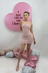 Vestido Corto Perlas Rosa