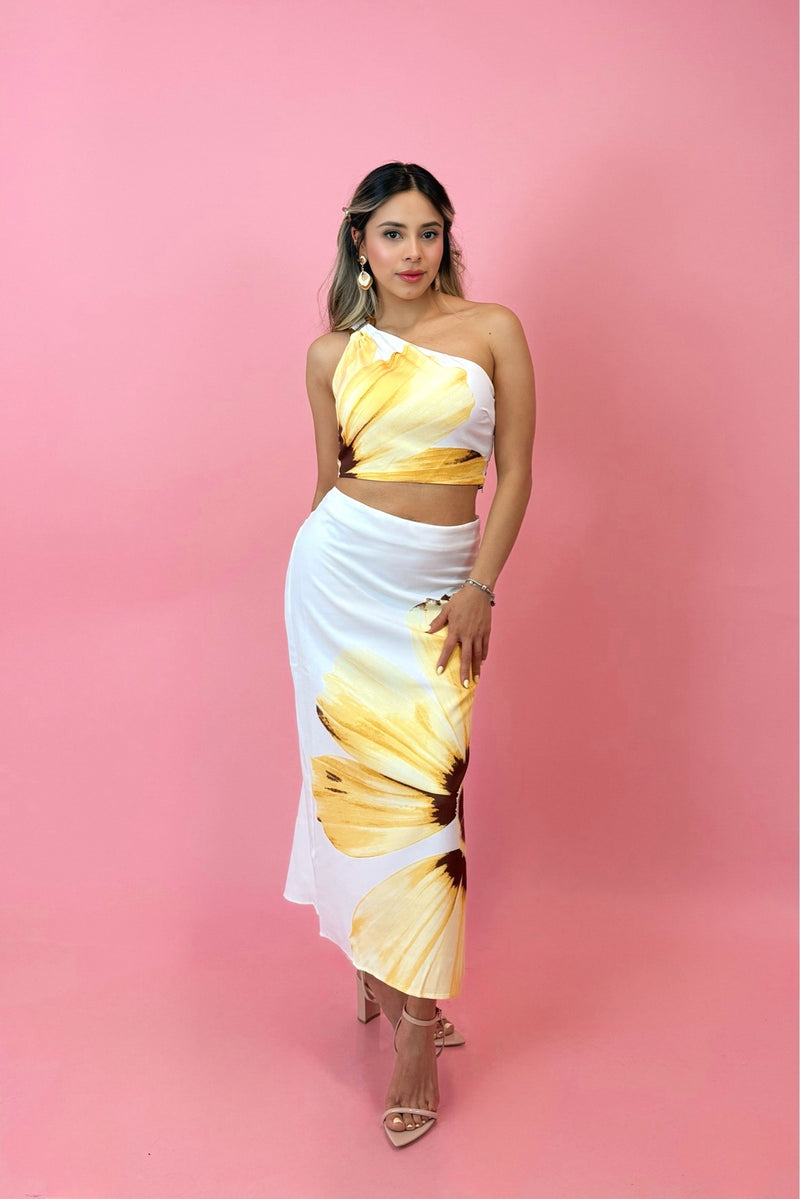 Set Top y Falda Floreado Amarillo