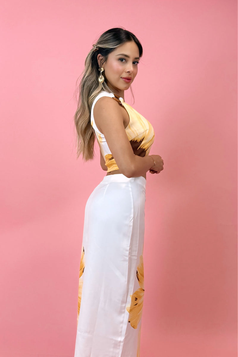 Set Top y Falda Floreado Amarillo