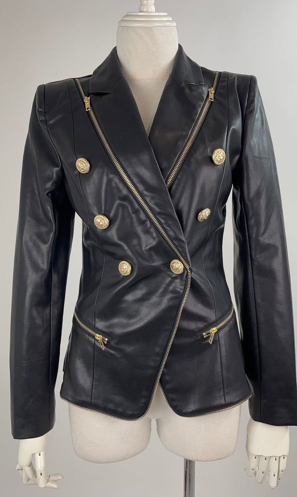 Blazer de Vinipiel Negro Boton Dorado