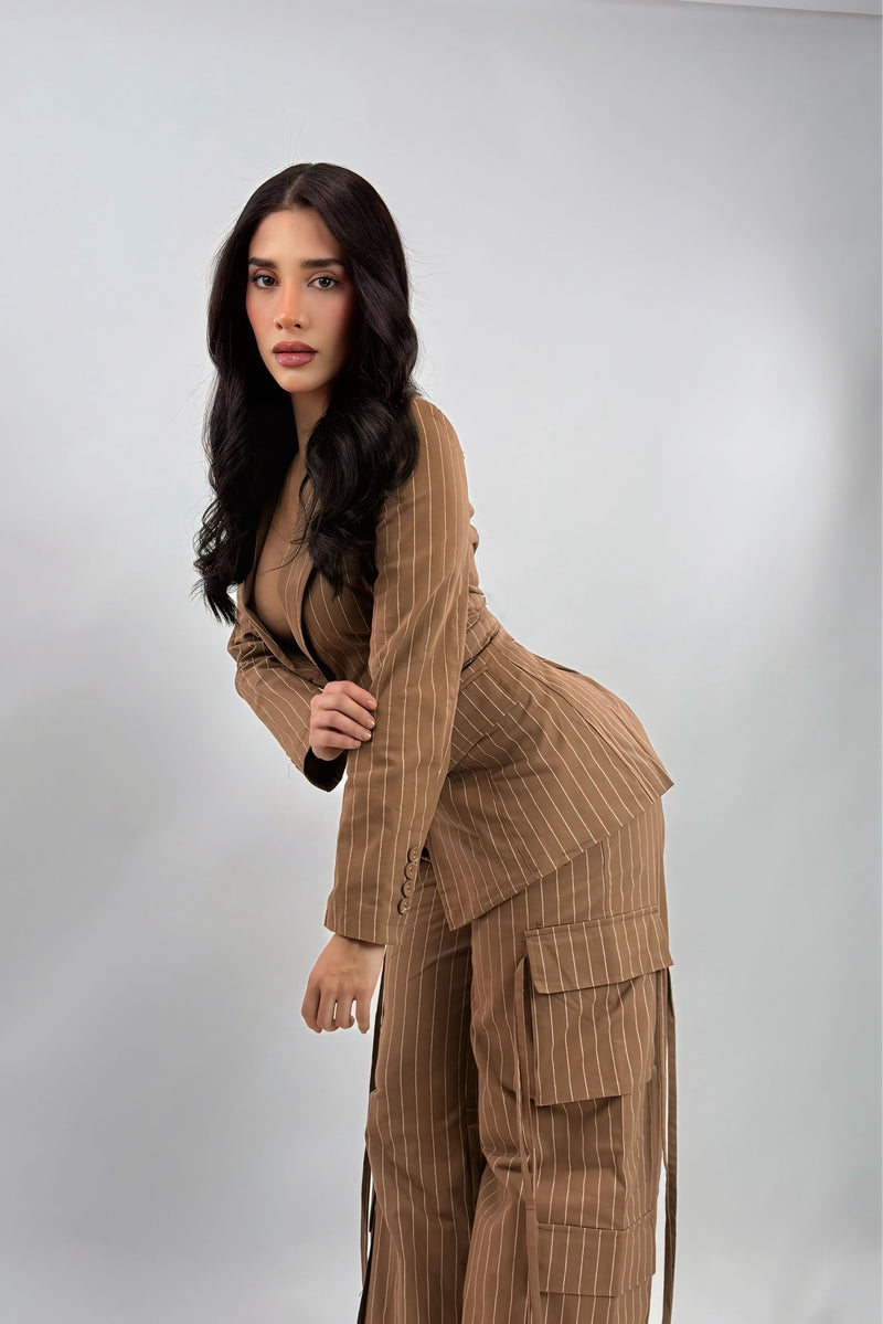 Set Blazer y Pantalon A Rayas Cafe