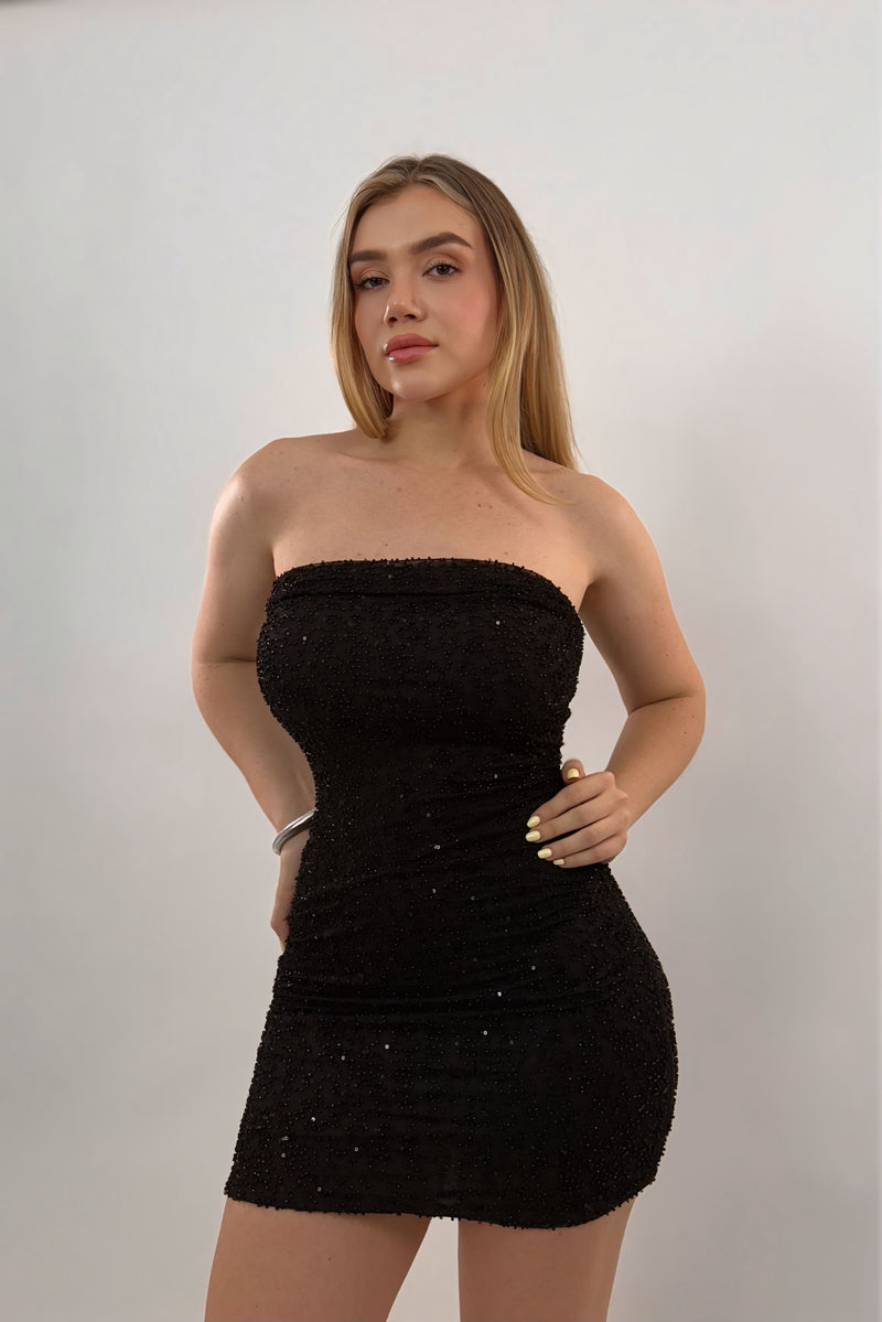 Vestido Strapples Rhinestone Negro