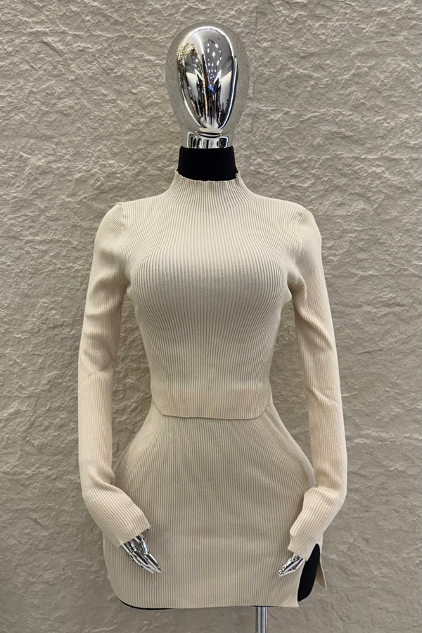 Set Blusa y Falda Tela Punto Beige