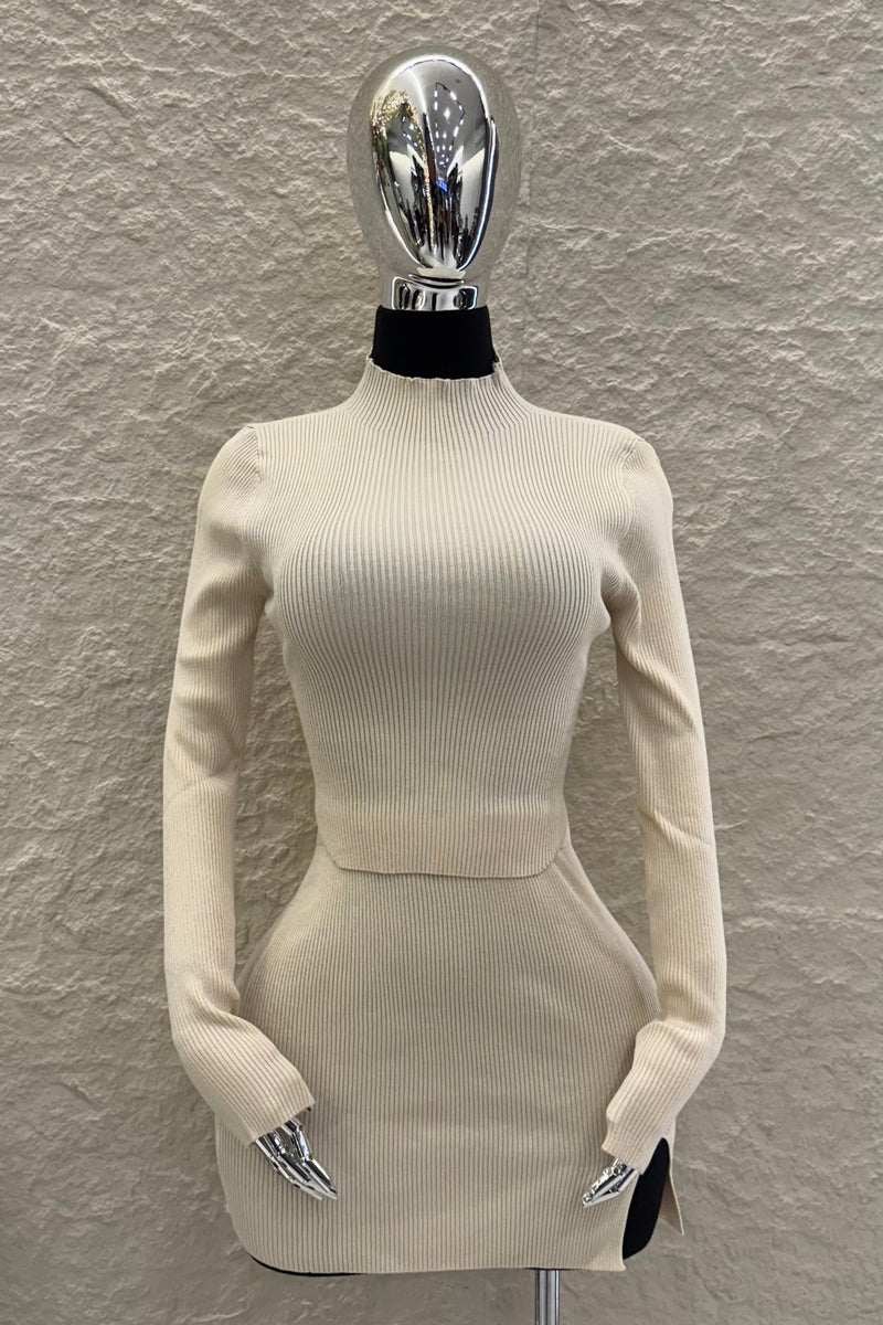 Set Blusa y Falda Tela Punto Beige