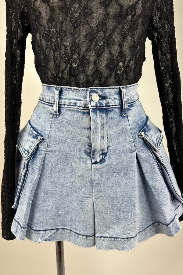 Falda Cargo Plisada Denim