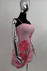 Vestido Perlitas Corto Print Flores Rosa
