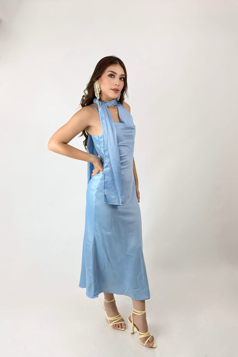 Vestido Satinado Alaska Azul