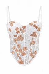 Corset de Tirantes Estampado Floreado Blanco
