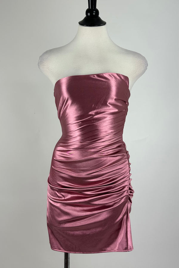 Vestido Satinado Brilloso Rosa