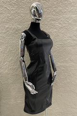 Vestido Midi Vinipiel con Encaje Negro