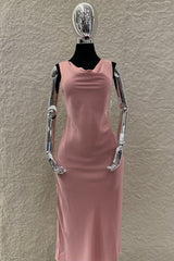 Vestido Midi Satin Rosa