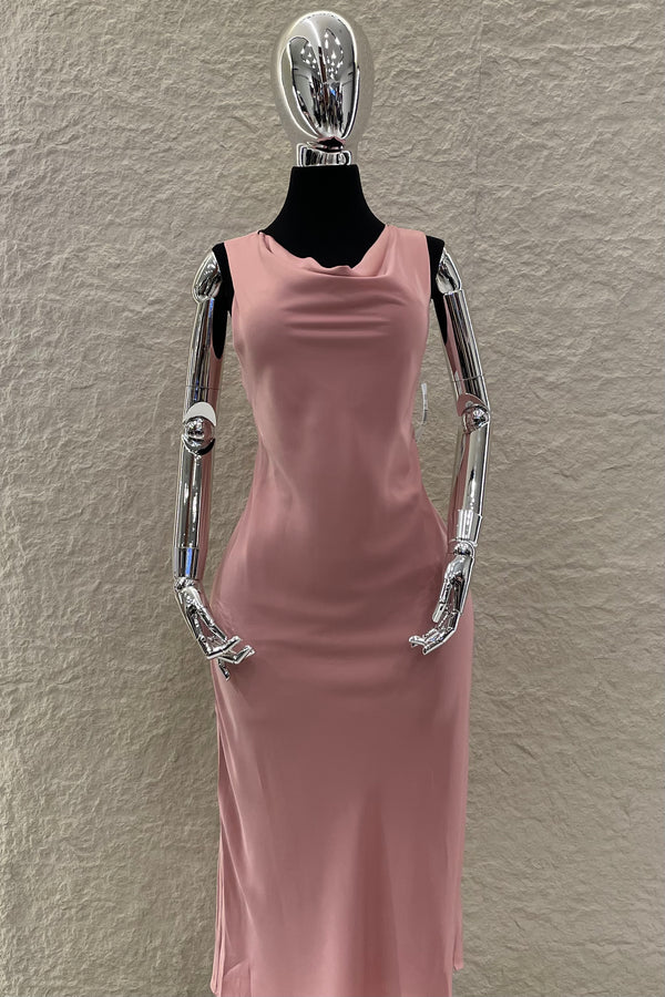 Vestido Midi Satin Rosa