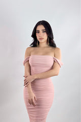 Vestido Midi Ruched Rosa
