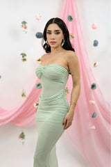 Vestido Largo Mesh Strapless Menta