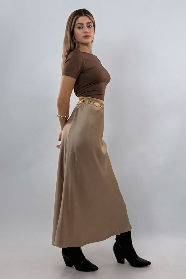 Falda Midi Satinada Cafe
