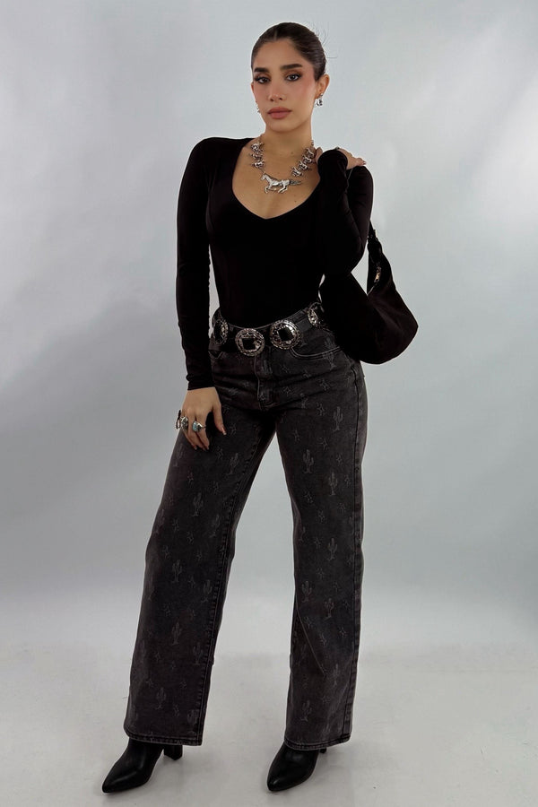 Pantalon Print Cactus Negro