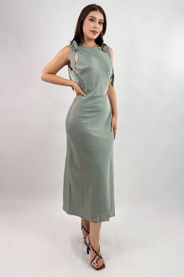 Vestido Midi Satin Olivo