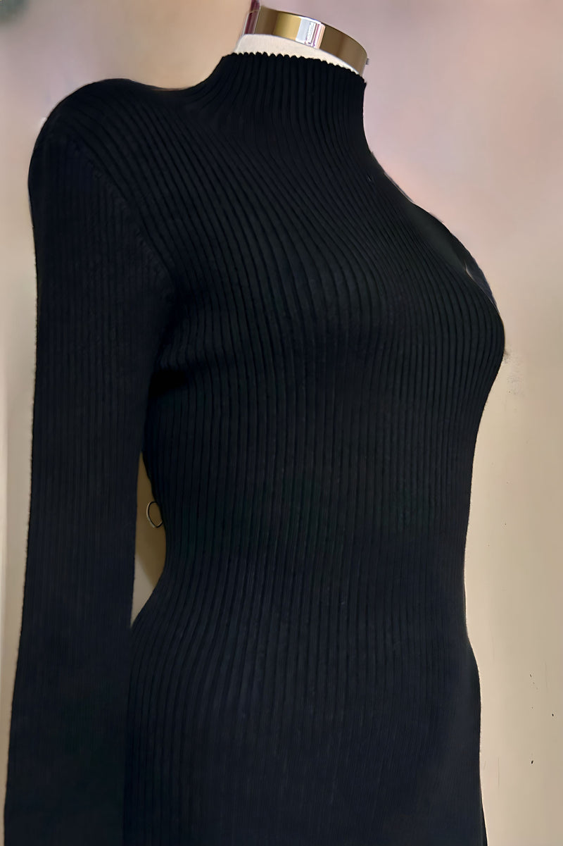 Vestido Midi Sweater Manga Larga Negro