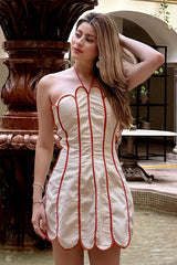 Vestido Halter con Panel Contrast Beige