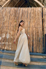 Vestido Strapless Largo Beige