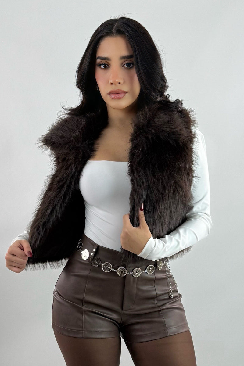 Short Vinipiel con Cinto Cafe